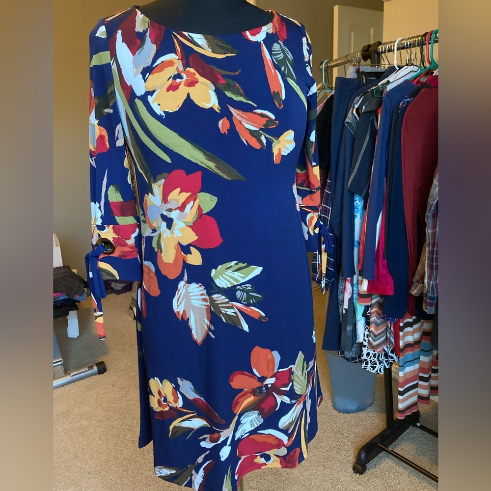 MSK floral, 3/4 sleeve A line dress, size petite small